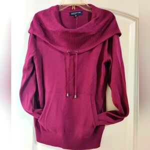 Jones New York Cowl Neck Tie Sweater with Front Pockets, Size M